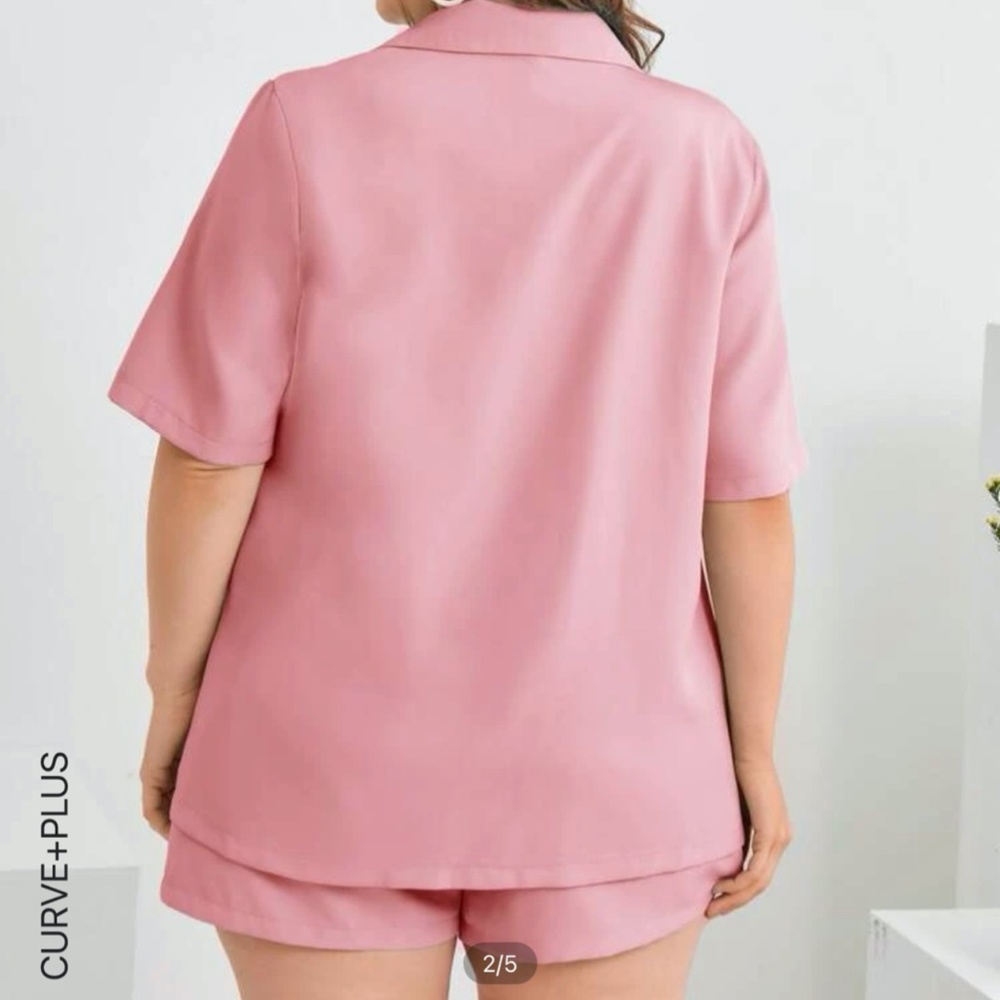 Plus Solid Lapel Neck Single Button Blazer & Shor… - image 3